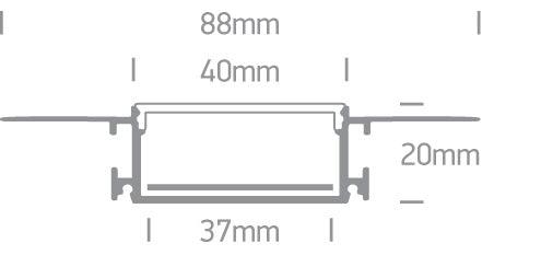 7906TR/AL TRIMLESS PROFILE 2m FOR 37mm STRIPS PC OPAL DIFFUSER - One Light shop